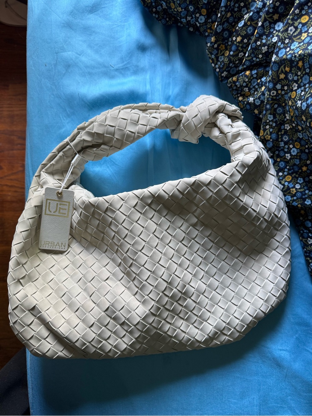 Urban Expressions Cream Woven Knot-Handle Hobo Bag